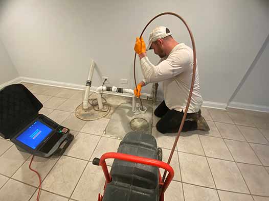 a sewer line camera inspection being performed.