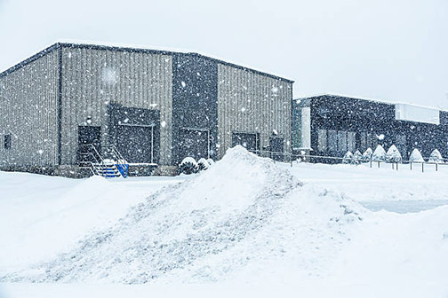 a commercial building during the winter time
